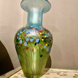 Robert held art glass vase hand blown 10.5” Canada